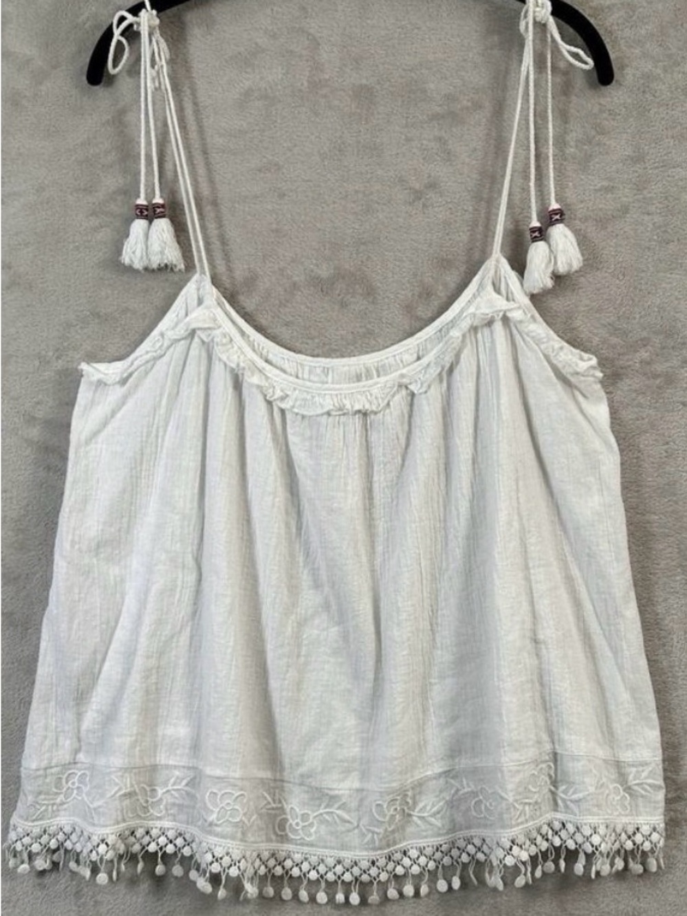 POL White Tassel-Trim Cotton Camisole